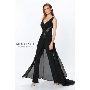Montage by Mon Cheri Style 119936 Black Formal Jumpsuit Dress Overlay Size 12